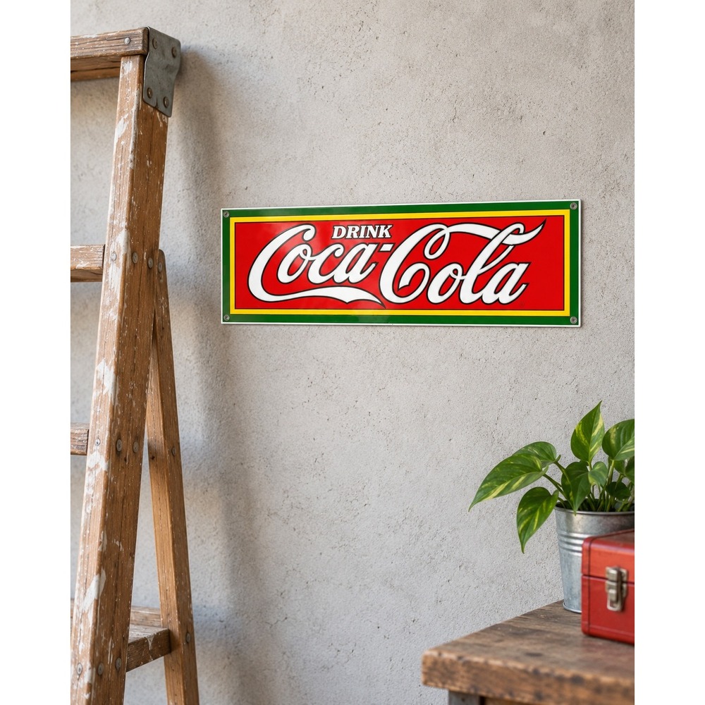 Vintage 1989 Coca Cola Metal Advertising Sign Drink Coke 6x18 Wall Decor Mancave